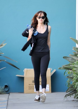 Dakota Johnson in Tights Leaving a Pilates Class in West Hollywood