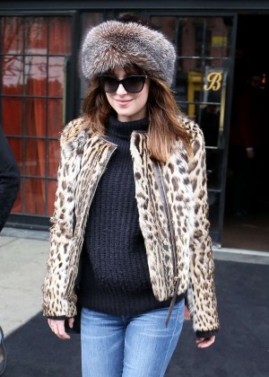 Dakota Johnson in Fury Hat out in NYC