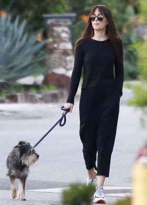 Dakota Johnson - Takes her dog for a walk in Malibu