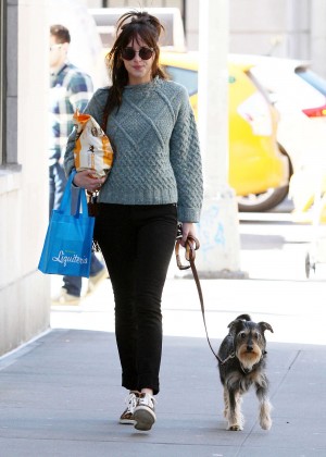Dakota Johnson - Walking her dog in NYC