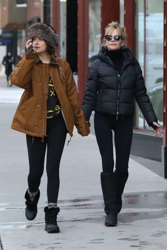 Dakota Johnson with her mom Melanie Griffith out in Aspen