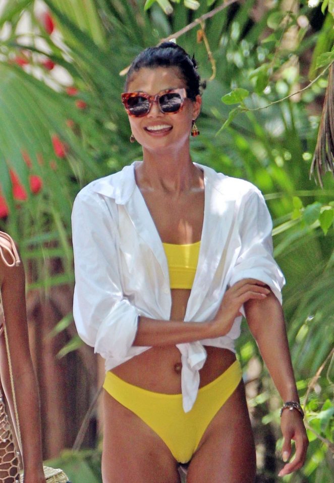 Daniela Braga in Yellow Bikini on holiday in Tulum