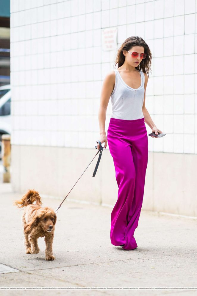 Danielle Campbell with her dog out in New York City