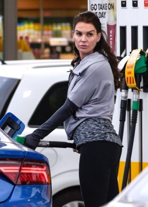 Danielle Lloyd in Tights at a gas station in Sutton Coldfield