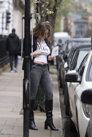 Danielle Mason - leaving Harley street clinic in London