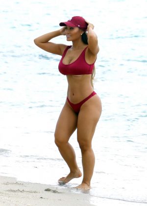 Daphne Joy in Red Bikini in Miami