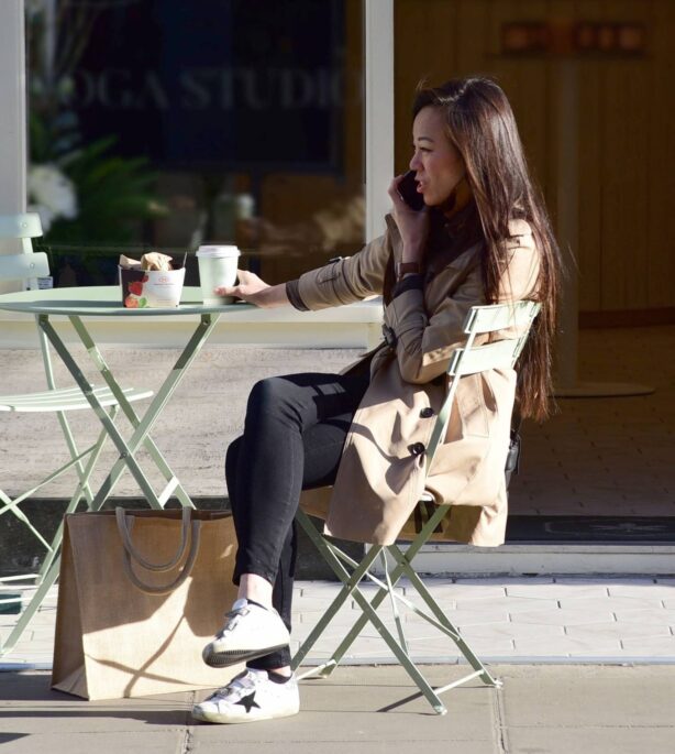 Dara Huang - Spotted enjoying a hot drink in West London