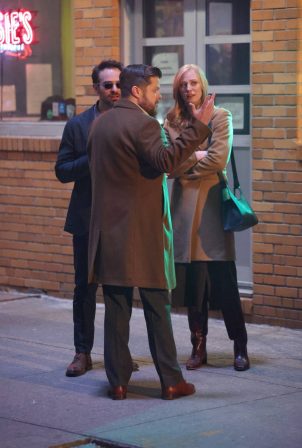 Deborah Ann Woll - With Elden Henson filming a scene for 'Daredevil' in Brooklyn in NY