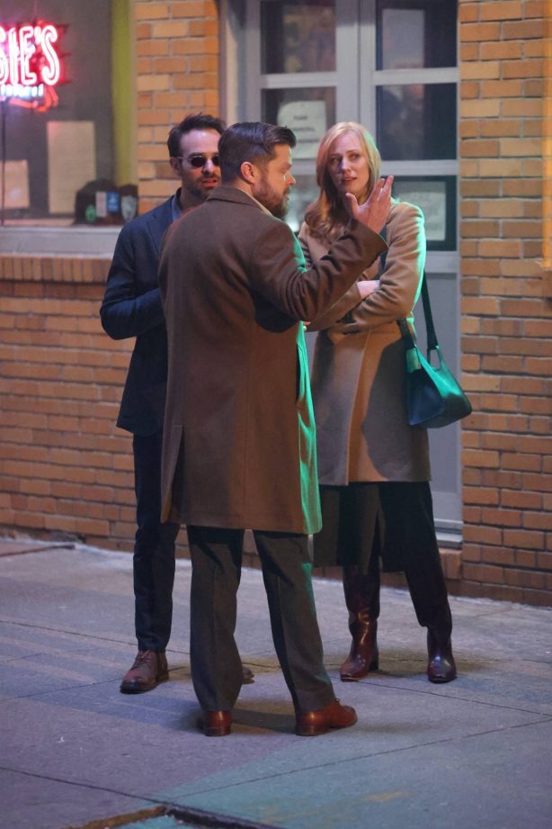 Deborah Ann Woll - With Elden Henson filming a scene for 'Daredevil' in Brooklyn in NY
