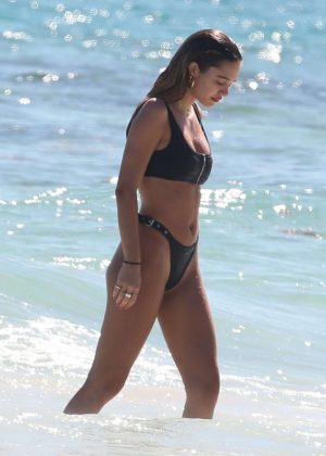 Delilah Hamlin in Black Bikini on the beach in Tulum
