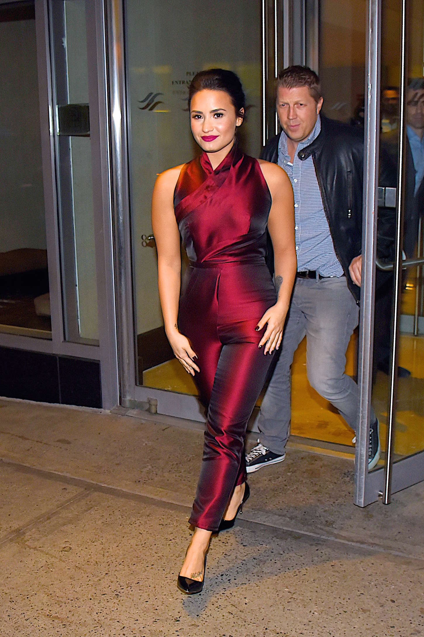 Demi Lovato in Red Leaving the Hilton Hotel in NYC