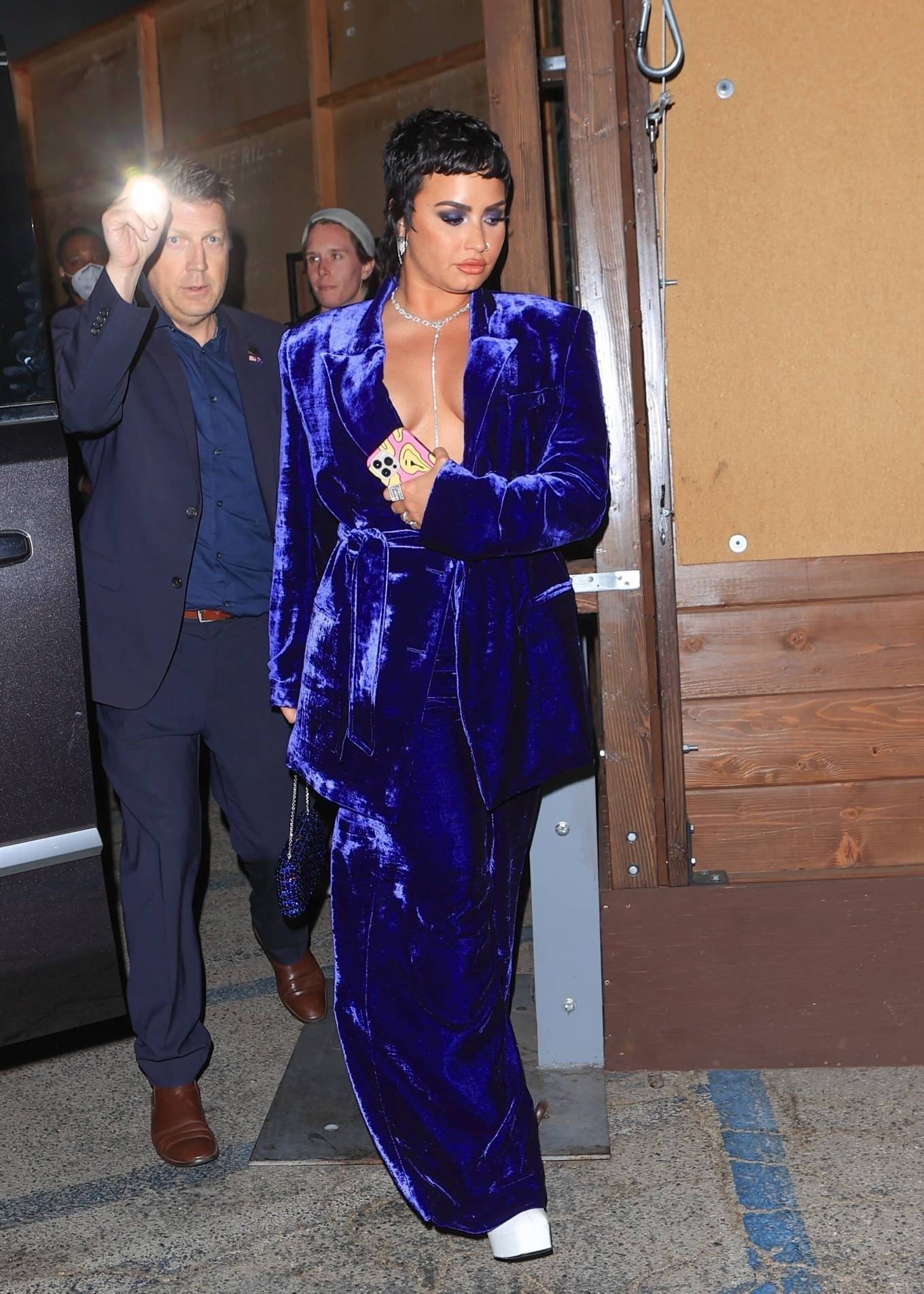 Demi Lovato 2021 : Demi Lovato – Seen in a blue dress leaving Craig’s in West Hollywood-02
