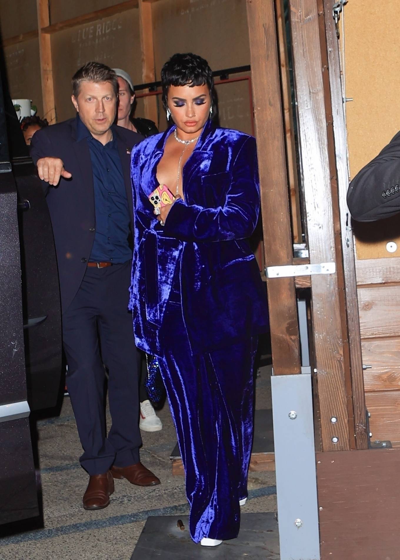 Demi Lovato 2021 : Demi Lovato – Seen in a blue dress leaving Craig’s in West Hollywood-03