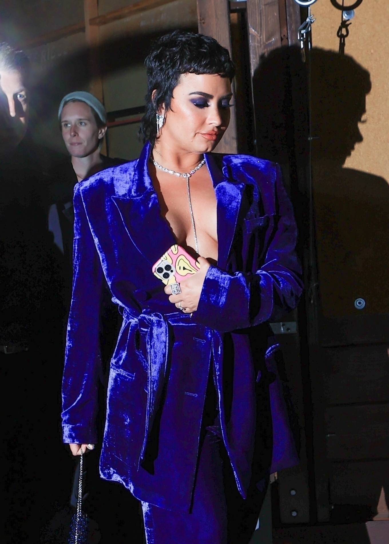 Demi Lovato 2021 : Demi Lovato – Seen in a blue dress leaving Craig’s in West Hollywood-10