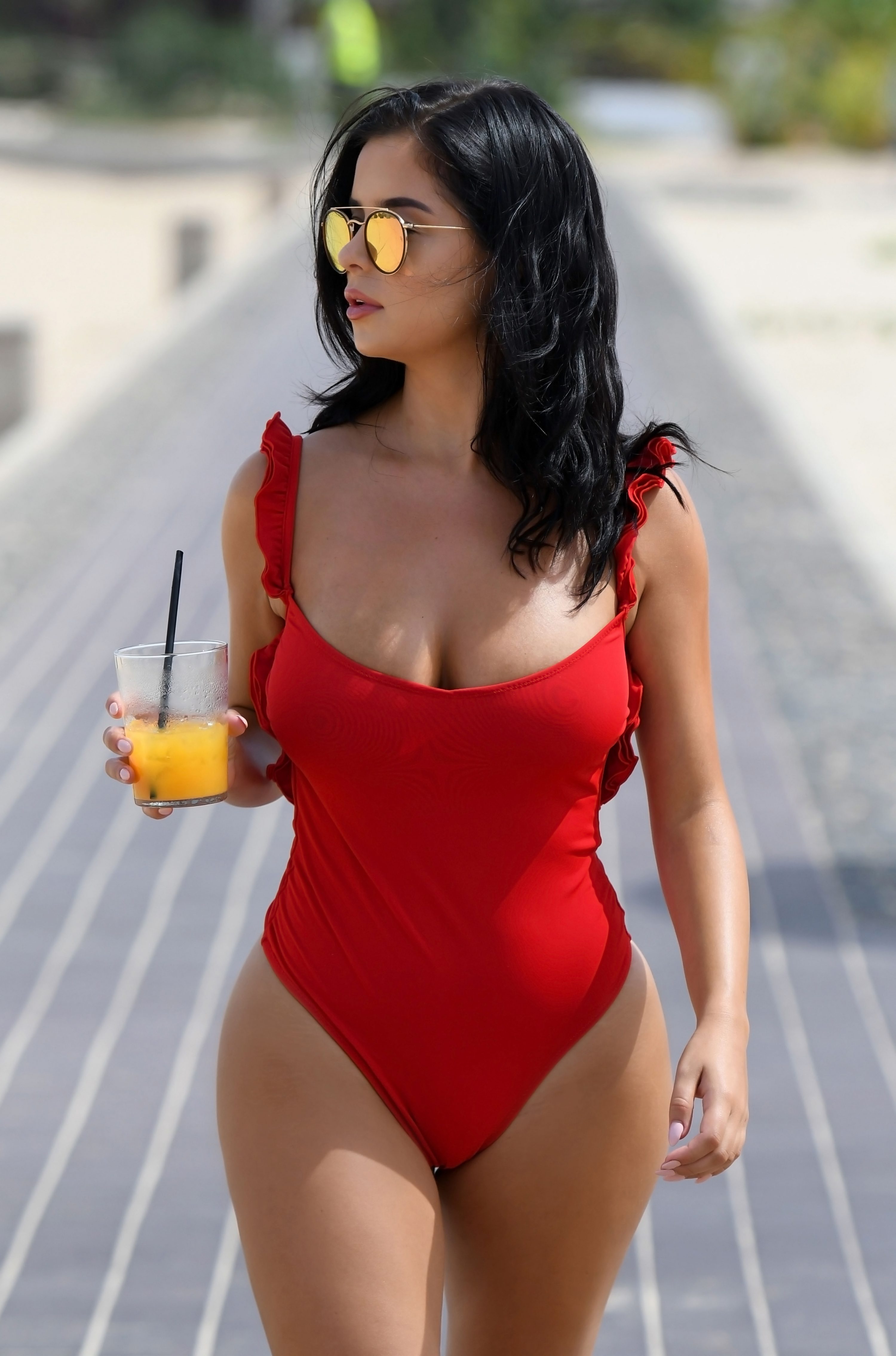 Demi Rose in Red Swimsuit on the beach in Cape Verde