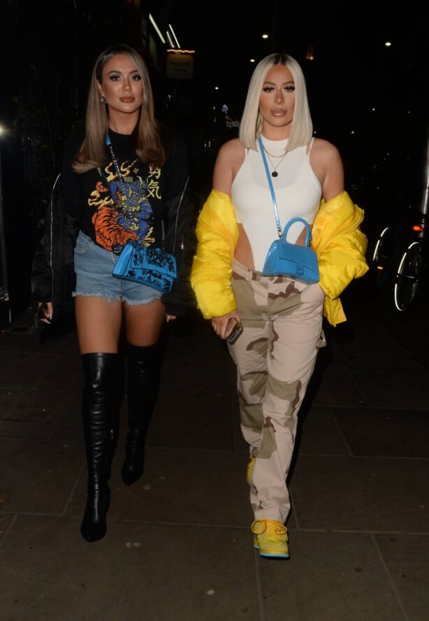 Demi Sims - With Frankie Sims night out in Kensington