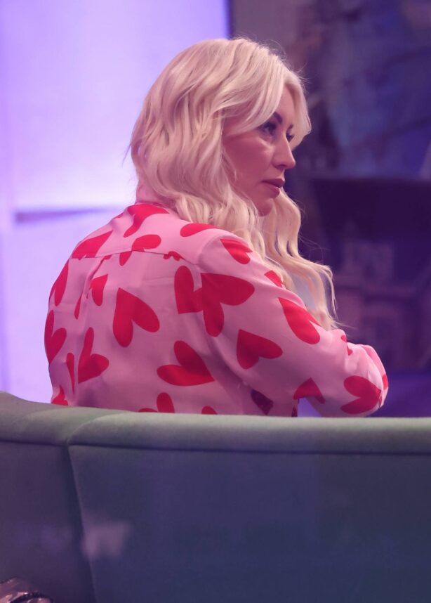 Denise Van Outen - In a printed love heart blouse on BBC The One Show in London