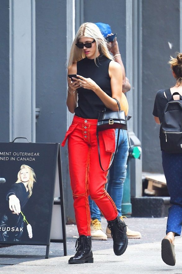 Devon Windsor in Red Pants - Out and about in NY