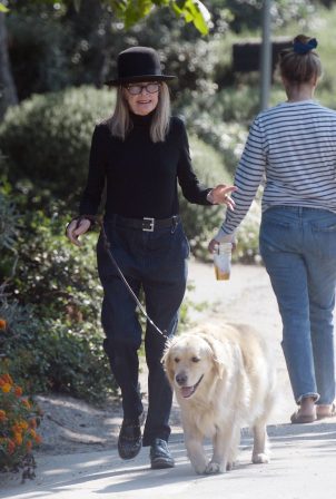 Diane Keaton - Out for a dog walk in Los Angeles