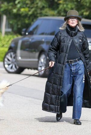 Diane Keaton - Wears a full length, black, puffy coat in Los Angeles