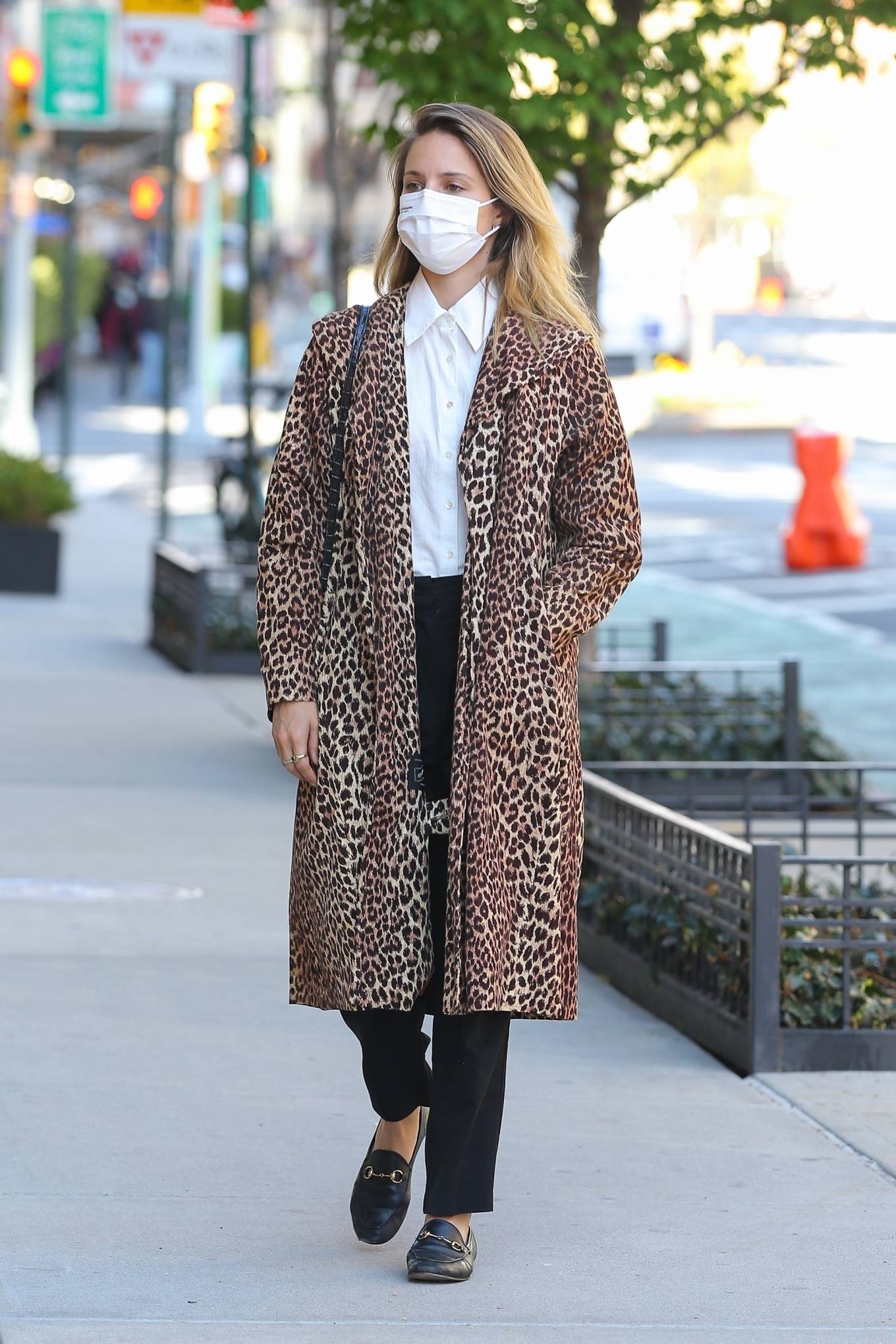 Dianna Agron 2021 : Dianna Agron – In a leopard print overcoat while out in New York-04