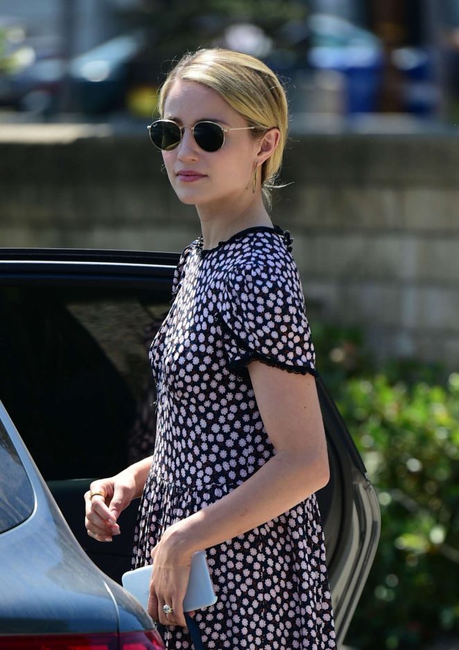 Dianna Agron in a print dress out in Los Angeles