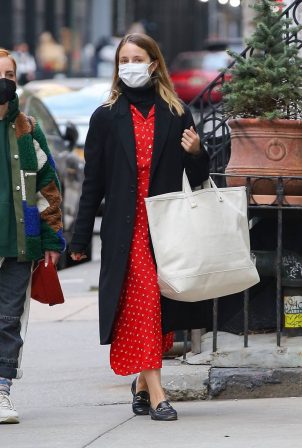 Dianna Agron - in a red dress goes shopping with friends in New York