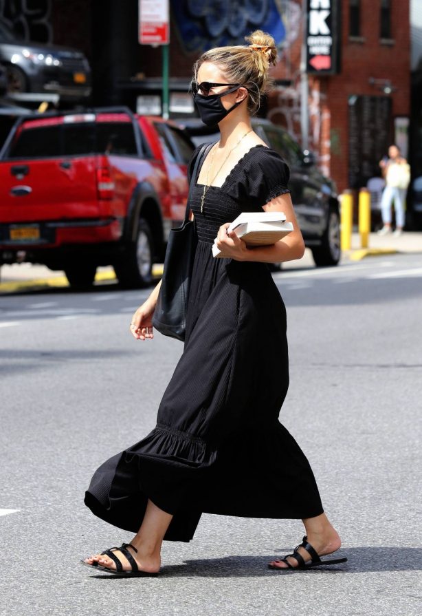 Dianna Agron - In black maxi dress out in NYC