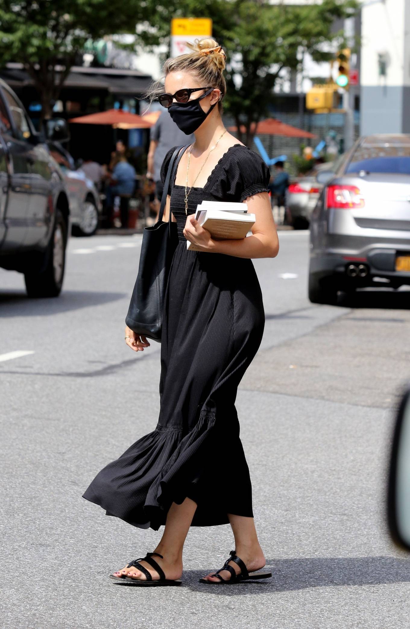 Dianna Agron - In black maxi dress out in NYC-20 | GotCeleb