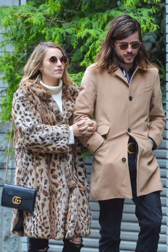 Dianna Agron in Leopard Print Coat out in Manhattan