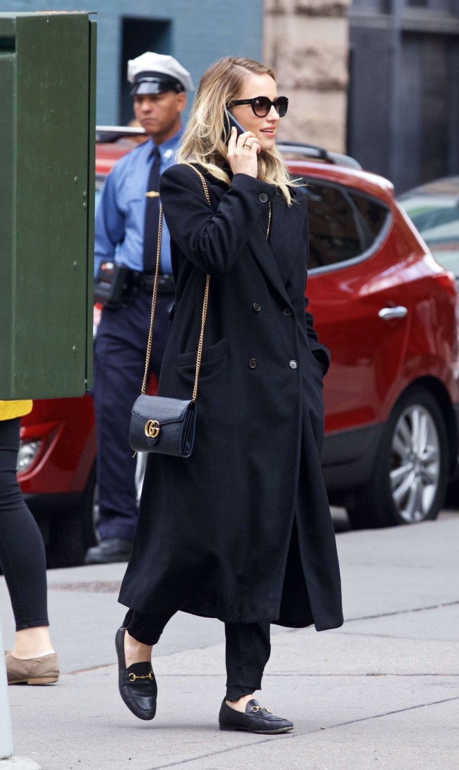 Dianna Agron in Long Coat Out in Soho