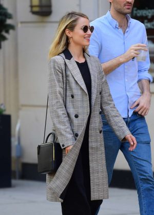 Dianna Agron in Plaid Jacket at Bar Pitti in New York City