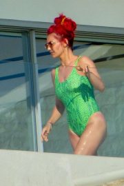 Dianne Buswell in Green Swimsuit on vacation in Mykonos