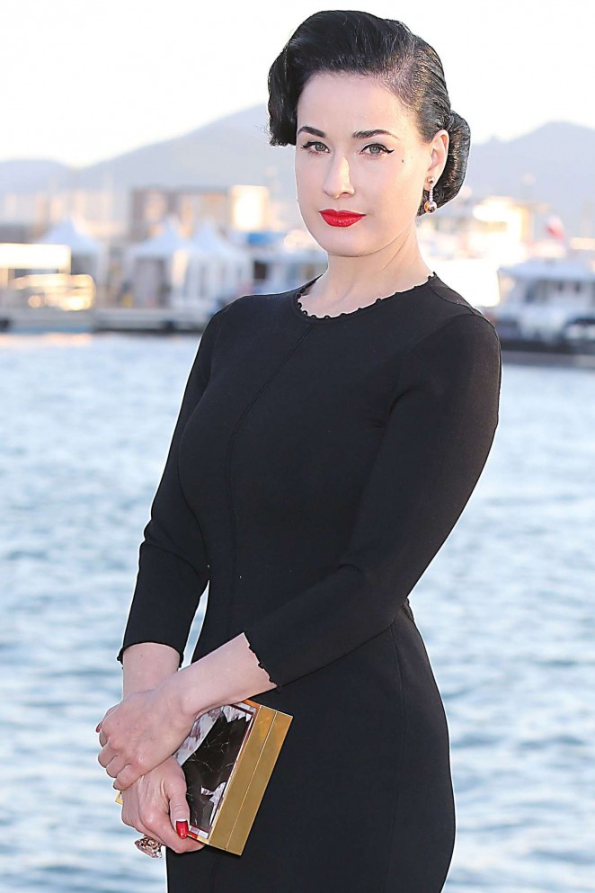 Dita Von Teese in Black Dress out in Cannes
