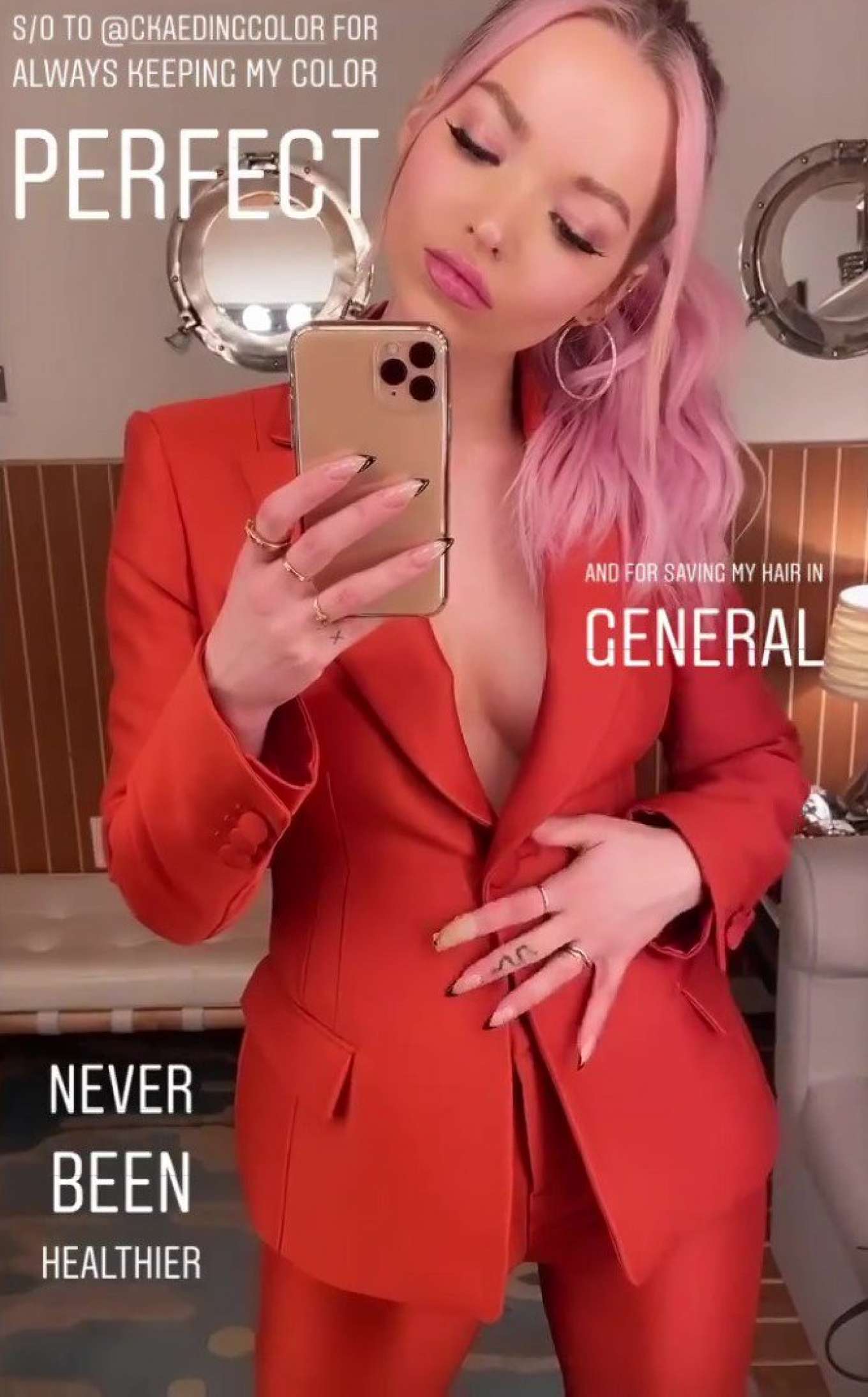 Dove Cameron In Red Jacket Instagram Gotceleb