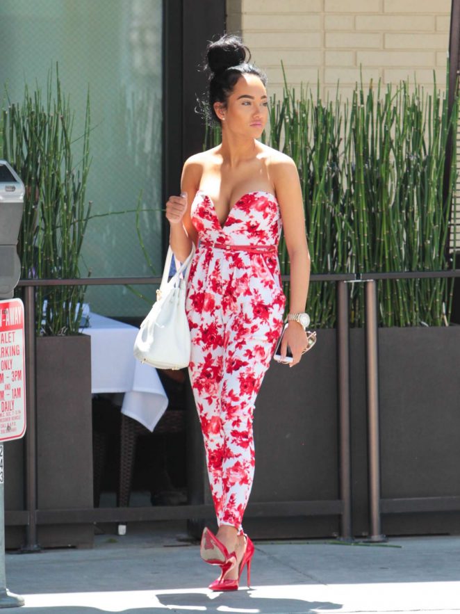 Draya Michele in Floral Jumpsuit out in Los Angeles