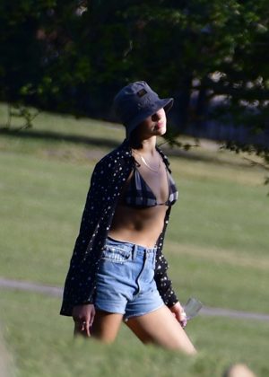 Dua Lipa in Bikini Top and Jeans Shorts - Out in Primrose Hill