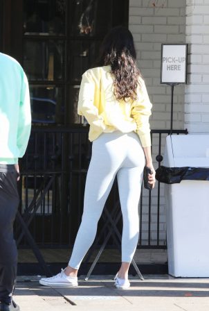 Eiza Gonzalez - In white leggings picking up Alfred's coffee in Los Angeles