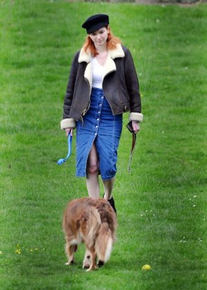 Eleanor Tomlinson - Out with her dog in the park in London