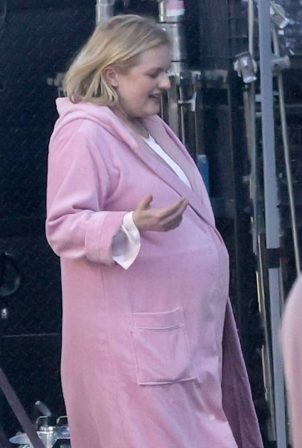 Elisabeth Moss - Pictured on set with director Max Minghella in Los Angeles