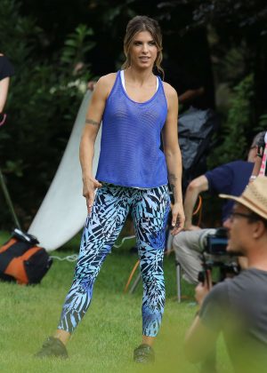 Elisabetta Canalis in Tights Filming advert in the park in Milan
