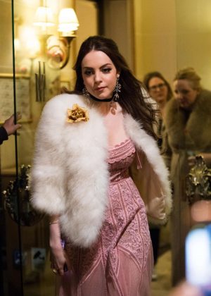 Elizabeth Gillies - On 'Dynasty' Season 2 set at the Louvre in Paris