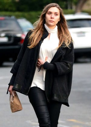 Elizabeth Olsen in black leather pants out in LA