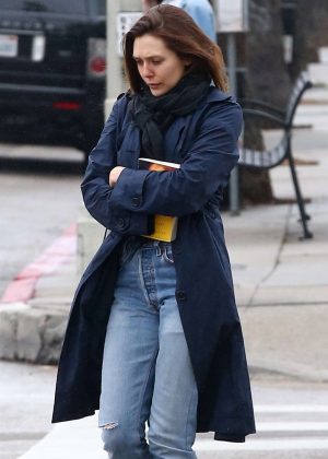 Elizabeth Olsen in Jeans and Long Coat out in LA