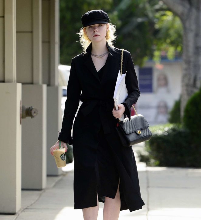 Elle Fanning in Black Dress Out in LA