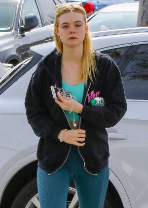 Elle Fanning in Blue Tights - Hits the gym in LA