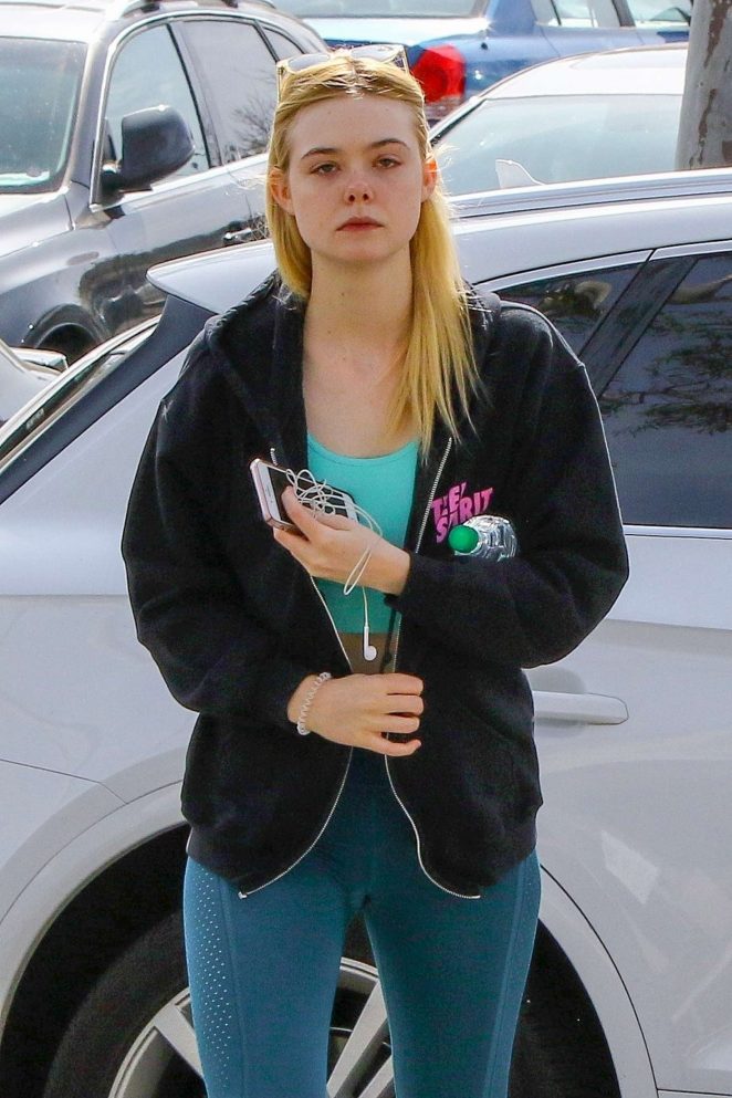 Elle Fanning in Blue Tights - Hits the gym in LA