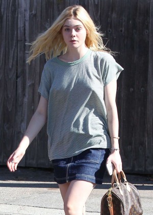 Elle Fanning in Jeans Skirt Out in Beverly Hills
