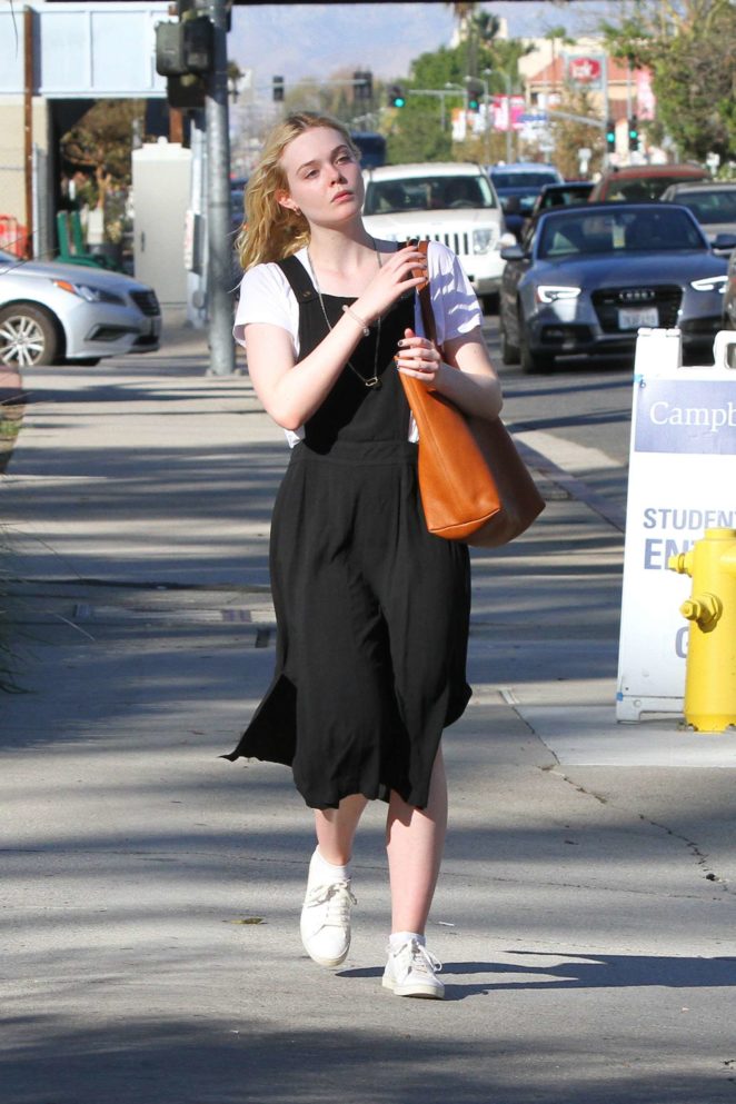 Elle Fanning in Long Black Dress out in LA