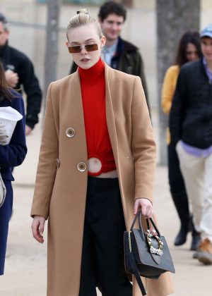 Elle Fanning in Long Coat - Out and about in Paris
